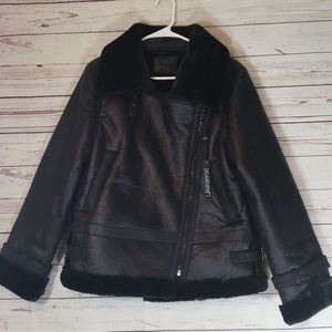 BLANKNYC oversized black faux fur Moto jacket